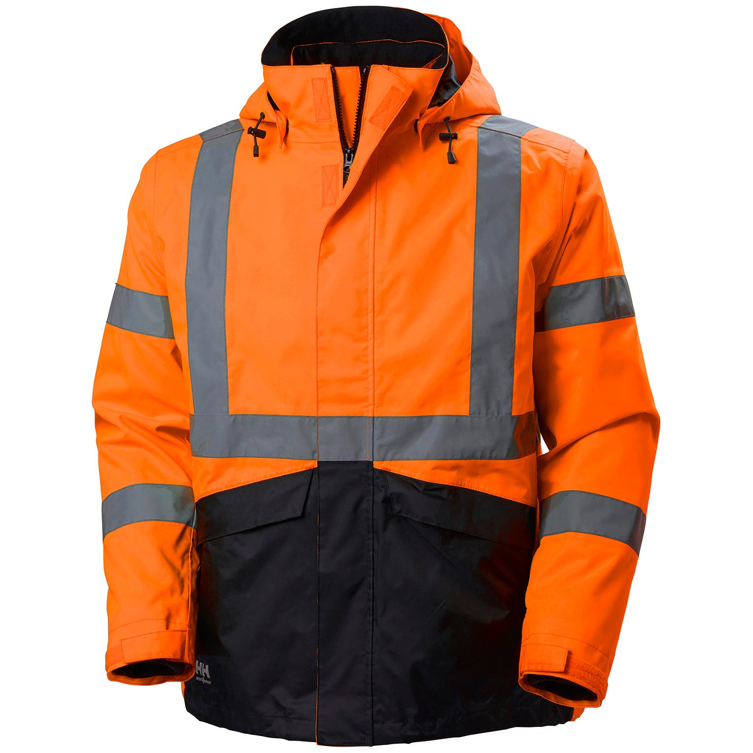 Helly Hansen Men's Alta Hi Vis Class 3 Shell Jacket in HV Orange/Charcoal from the front