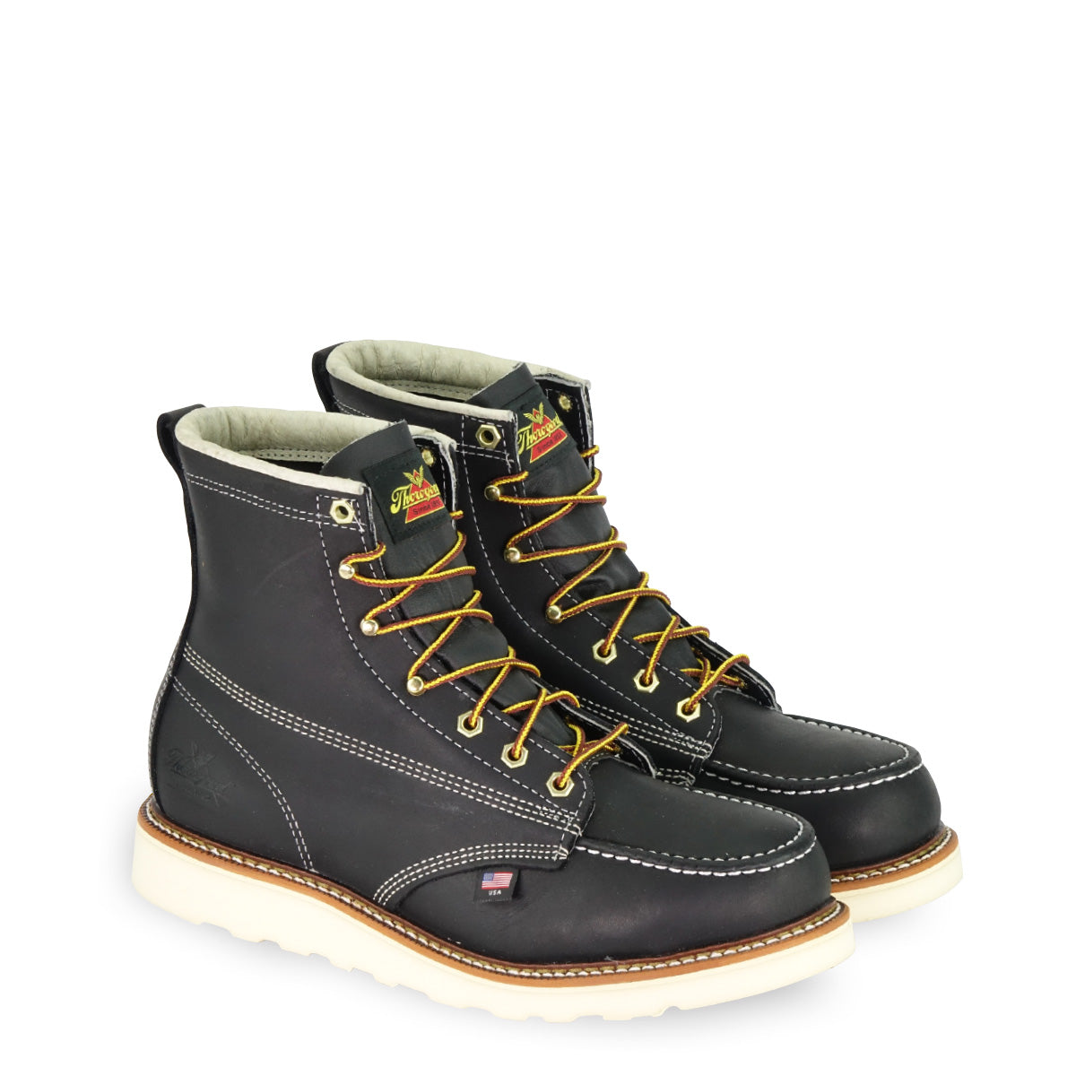 Thorogood 814-6201 Men's American Heritage 6" Black Moc Toe MAXWear Wedge™ Non-Safety Toe Work Boot in Black from the side