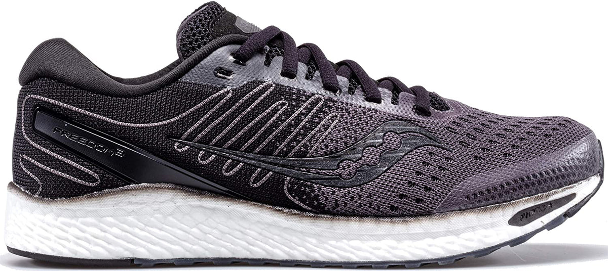 Saucony Women's Freedom 3 Running Shoe in Black White Side Angle View