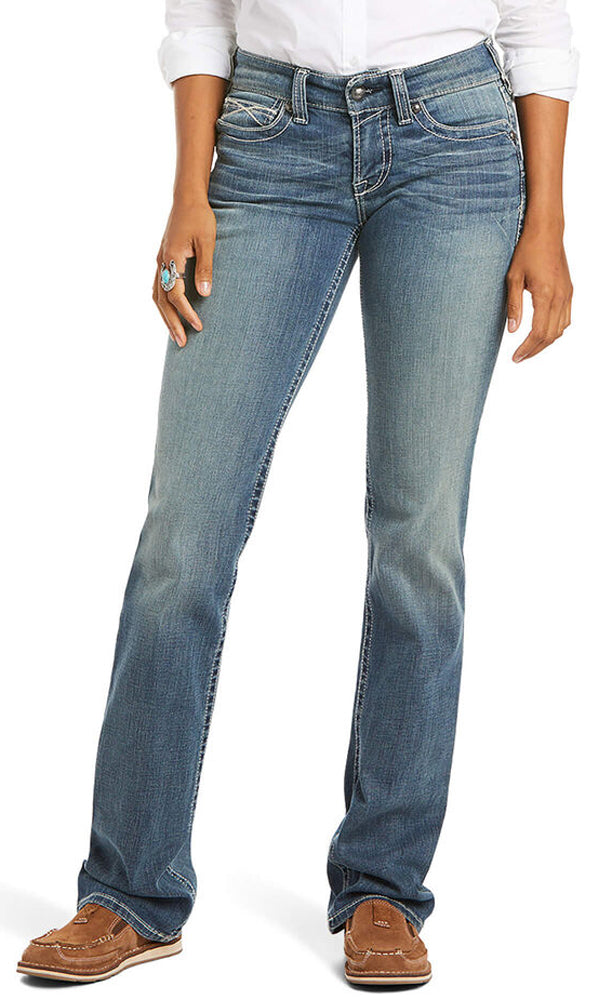 Women's Ariat R.E.A.L. Mid Rise Stretch Icon Stackable Straight Leg Jean in Ocean