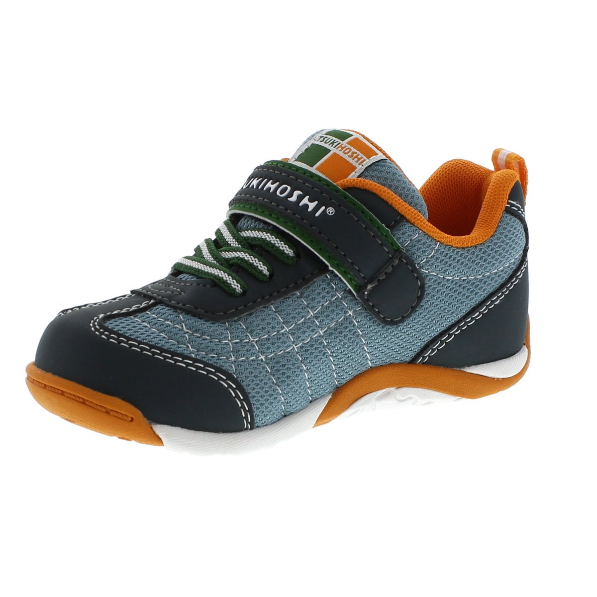 Child Tsukihoshi Kaz Sneaker in Charcoal/Sea from the front view