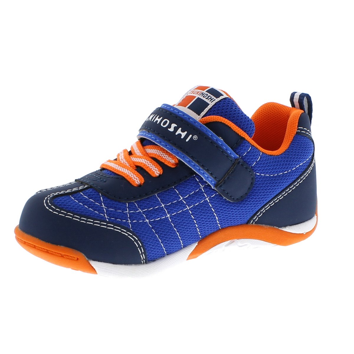 Child Tsukihoshi Kaz Sneaker in Navy/Tangerine from the front view