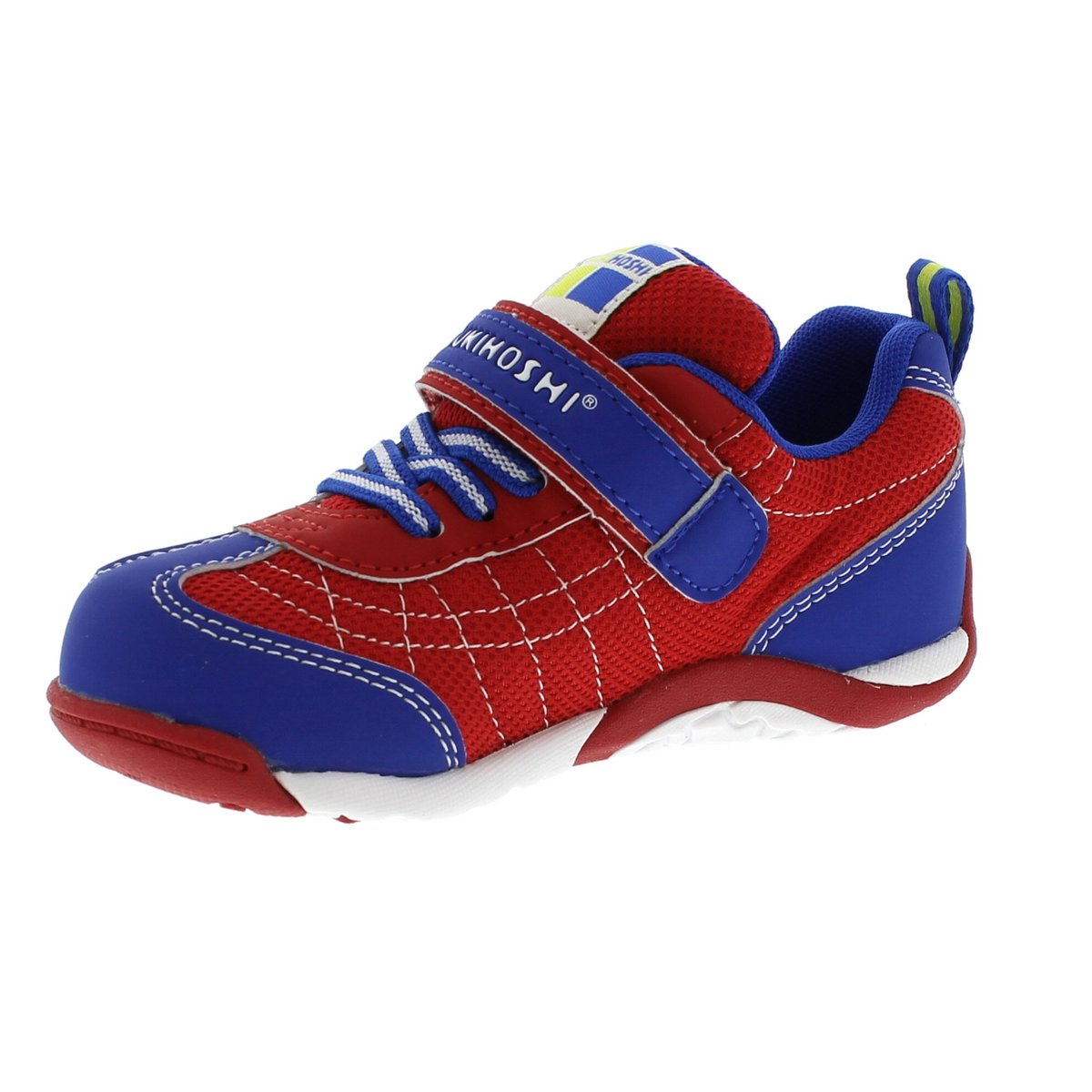 Child Tsukihoshi Kaz Sneaker in Red/Royal from the front view