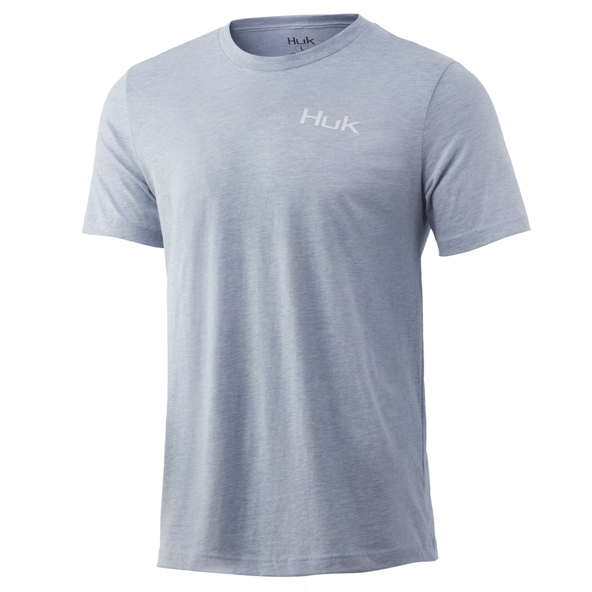 Huk KC Finger Mullet Feast Tee in Ice Blue Heather color from the front