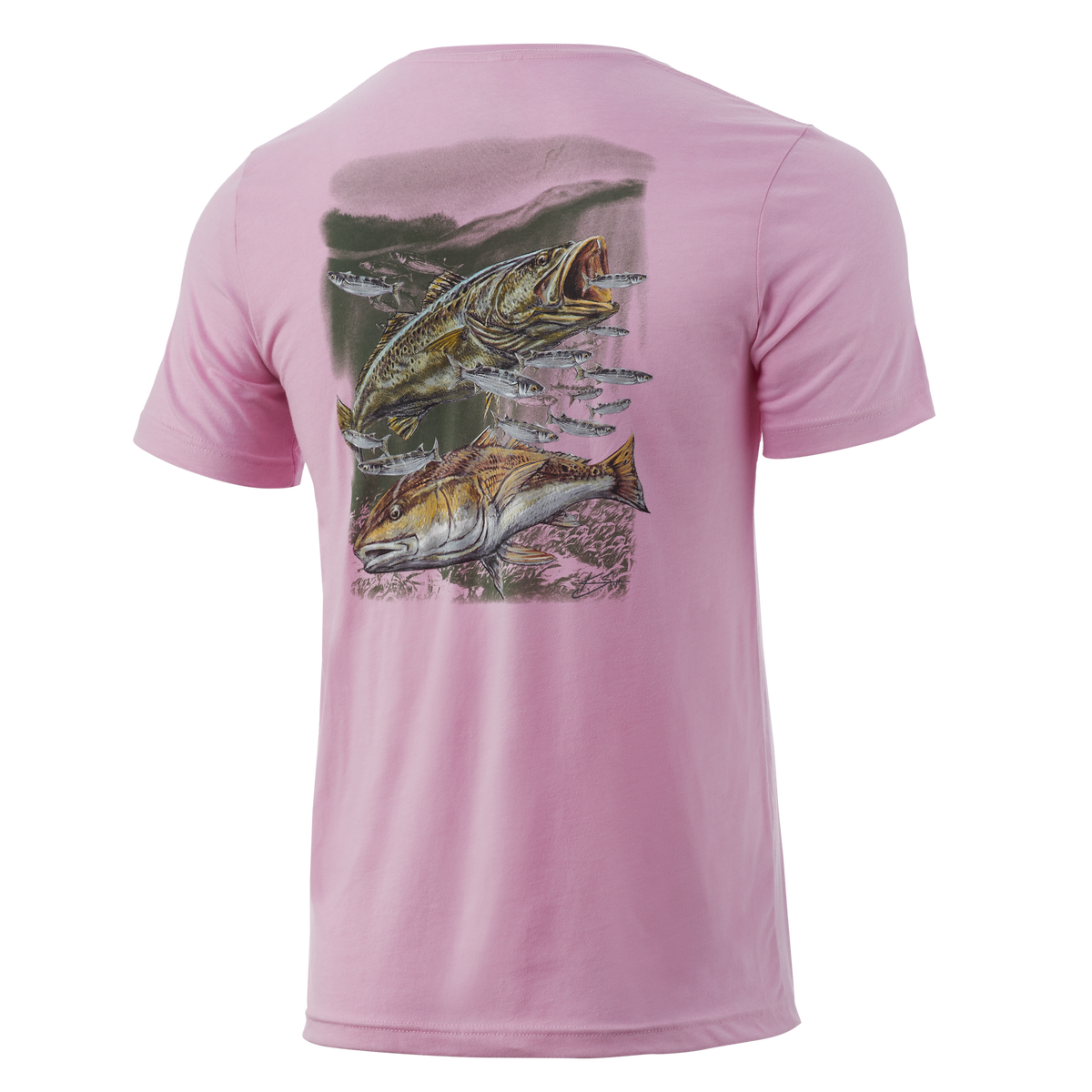 Huk KC Finger Mullet Feast Tee in Seashell Pink Heather color from the front