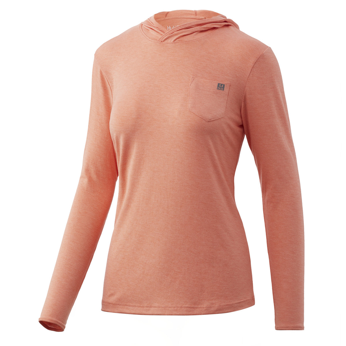 W Huk Waypoint Hoodie in Fusion Coral color from the front