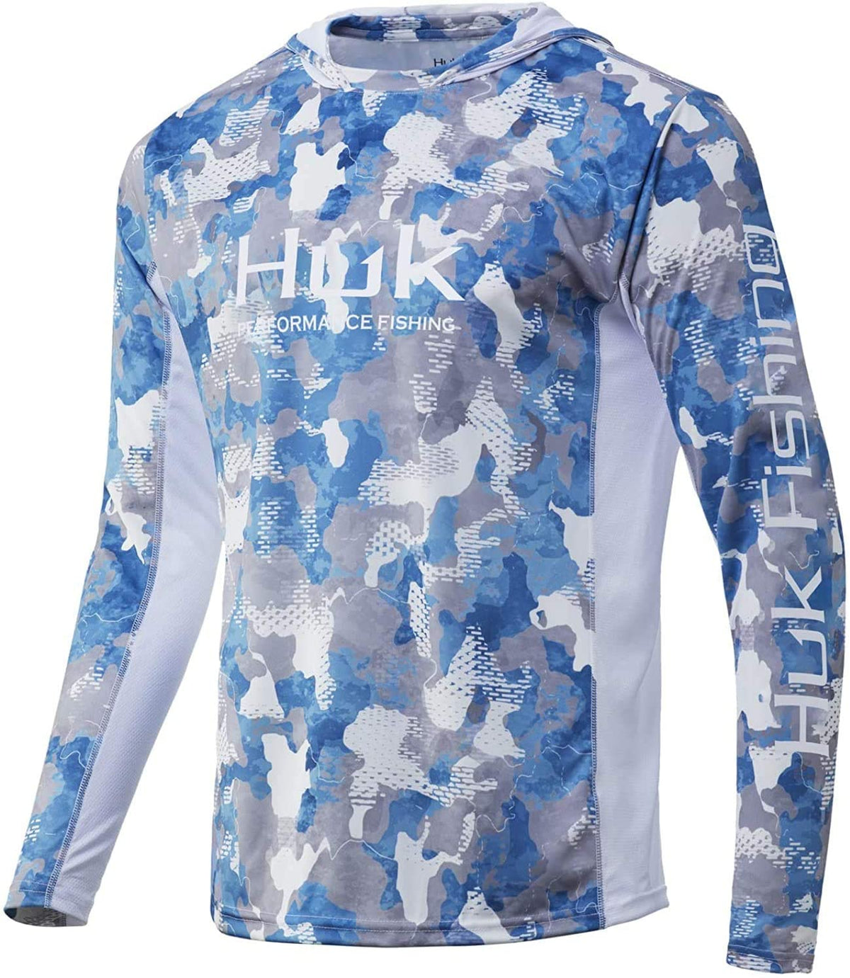 Kids Huk Icon X Refraction Camo Hoodie Long Sleeve Shirt in Ice Boat from the front