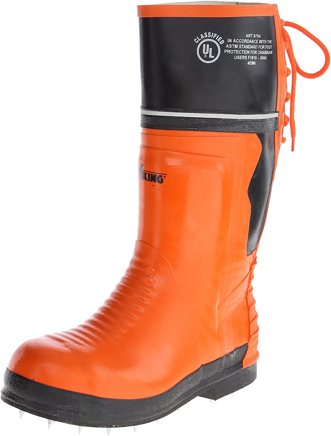 Men's Viking Class 2 Chainsaw Caulked Boot in Orange/Black Side View