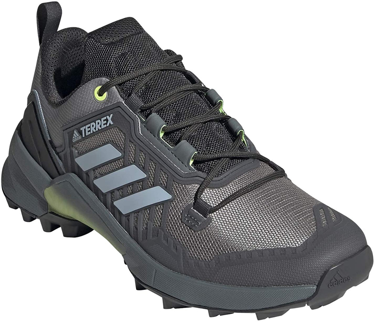 Women's adidas Terrex Swift R3 Hiking Shoe in Grethr/Halblu/Hireye from the side