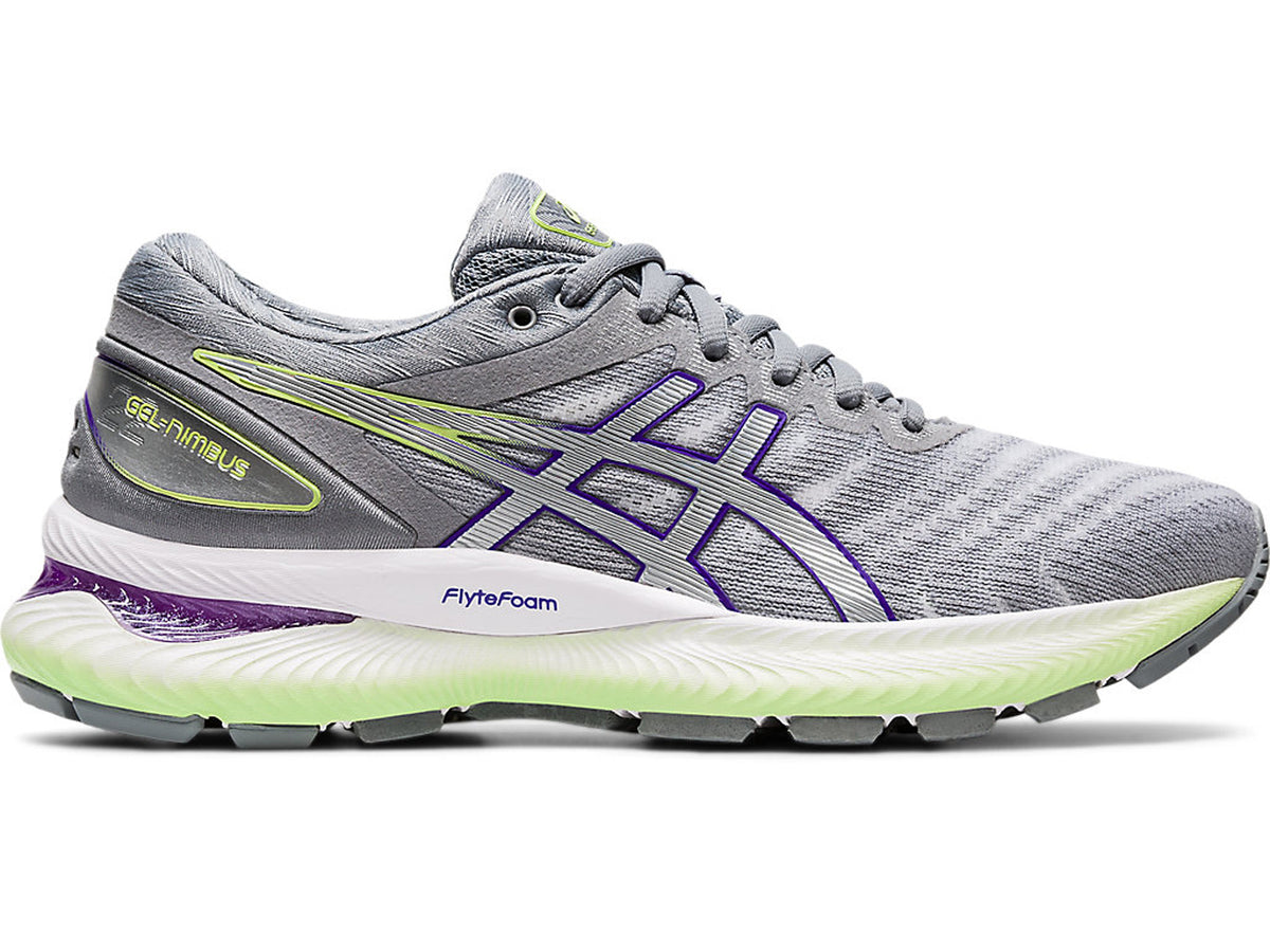 Women's Asics GEL-Nimbus 22 Running Shoe in White/Pure Silver from the side