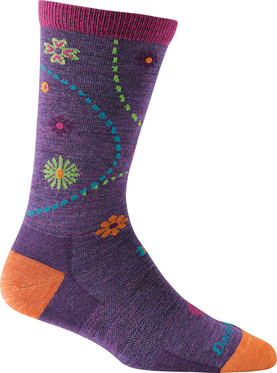 Women's Darn Tough Garden Crew Light Sock in Plum from the side view