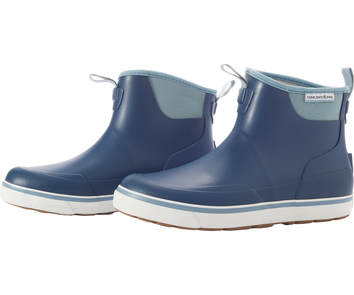 Pair of Women's Deck Boss Ankle Boot in Deep Water Blue from the side view