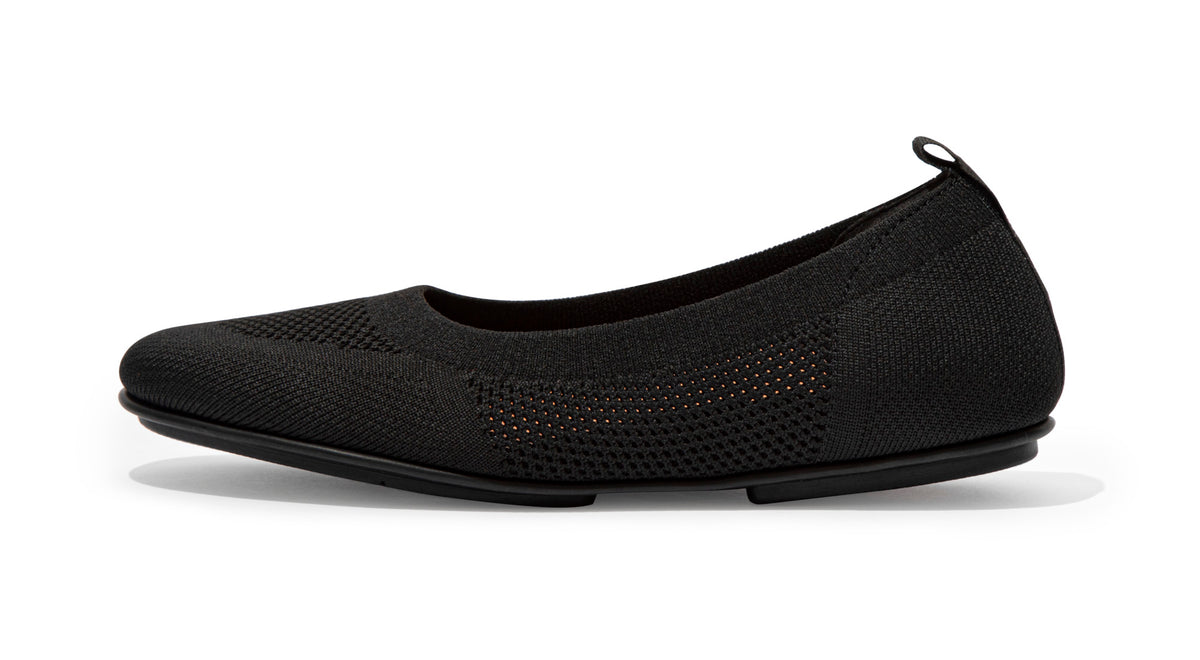 Women's FitFlop Allegro Tonal Knit Ballerinas Flat Shoe in All Black from the side