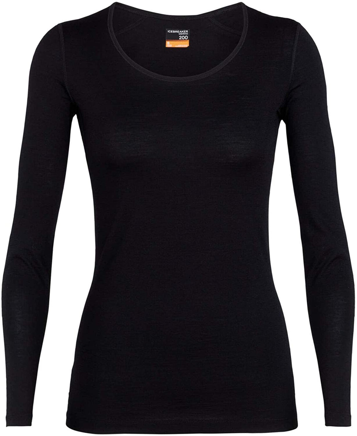 Women's Icebreaker Merino 200 Oasis Long Sleeve Scoop Neck Thermal Top in Black from the front