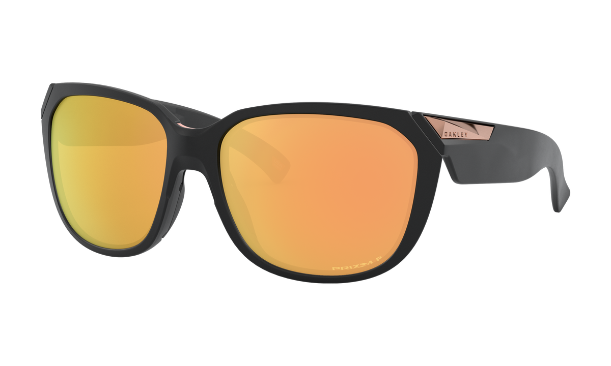 Women's Oakley Rev Up Sunglasses in Matte Black Prizm Rose Gold Polarized