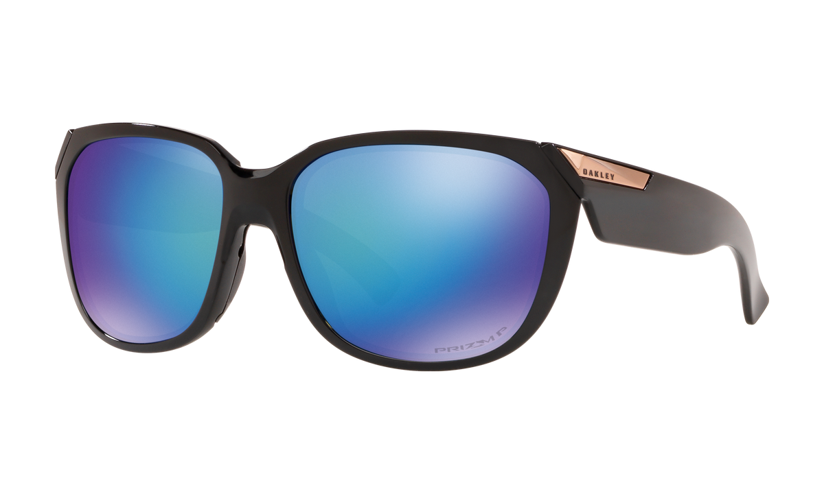 Women's Oakley Rev Up Sunglasses in Polished Black Prizm Sapphire Polarized