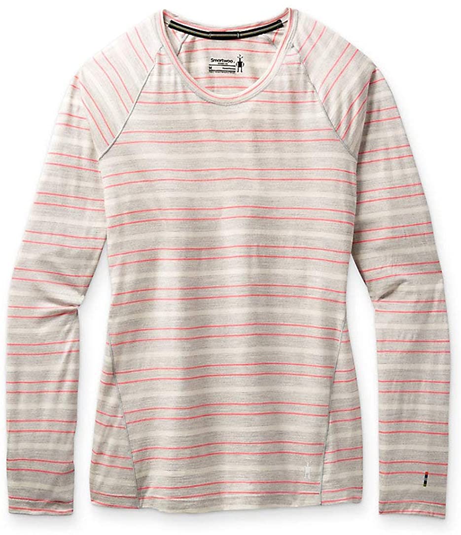 Women's Smartwool Merino 150 Base Layer Long Sleeve in Ash Heather Stripe view from the front