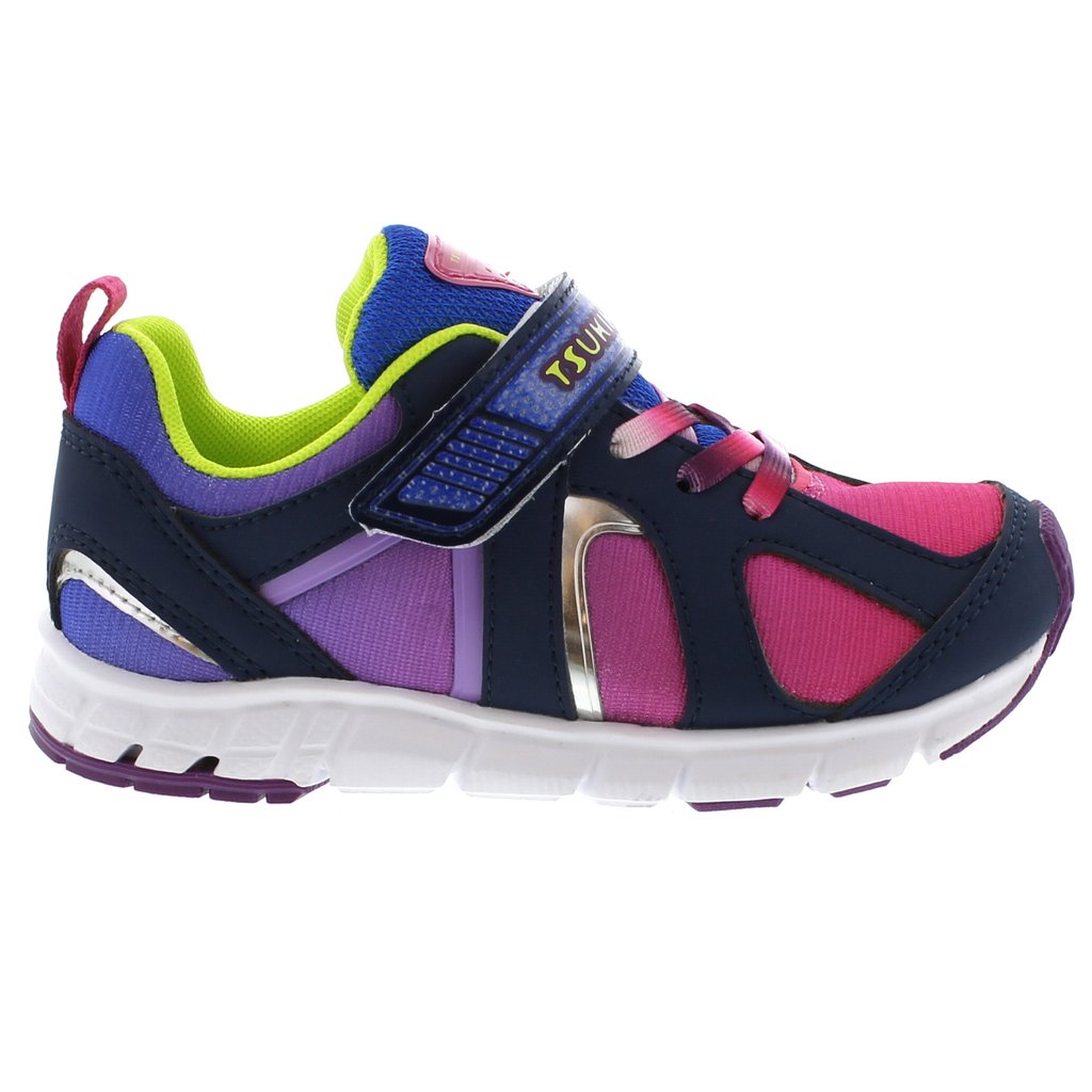 Youth Tsukihoshi Rainbow Sneaker in Navy/Fuchsia from the side view