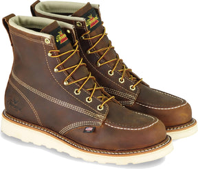 thorogood american heritage 6 steel toe work boots for men full grain leather with moc toe slip resistant wedge outsole and comfort insole eh rated from the front