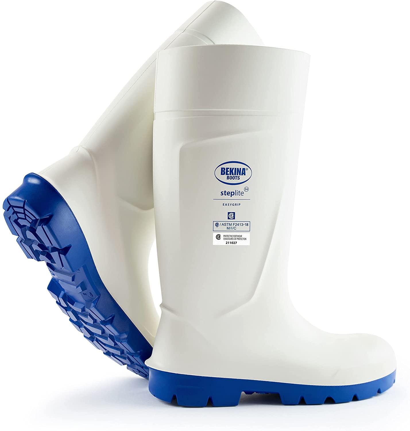 Steplite Easygrip S4 Metal Safety Toe Cap Work Boots in white/blue from the side view