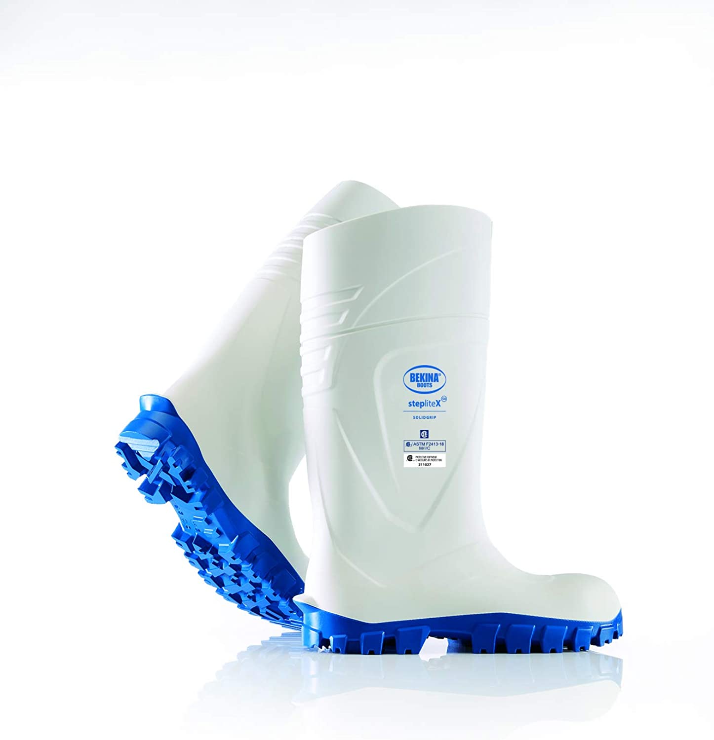 Steplitex Solidgrip S4 Metal Safety Toe Cap Work Boots in White/Blue from the side view
