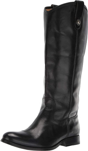 Women's Melissa Button Lug Tall Knee High Boot Black from front view