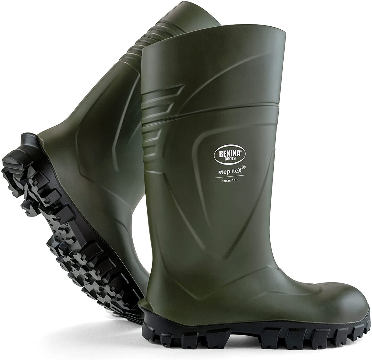 Steplitex Solidgrip Non Safety Work Boots in Green/Black from the side view