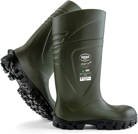 Steplitex Solidgrip S5 Non Metalic Toe Cap and Kevlar Sole - Eh Work Boots in Green/Black from the side view