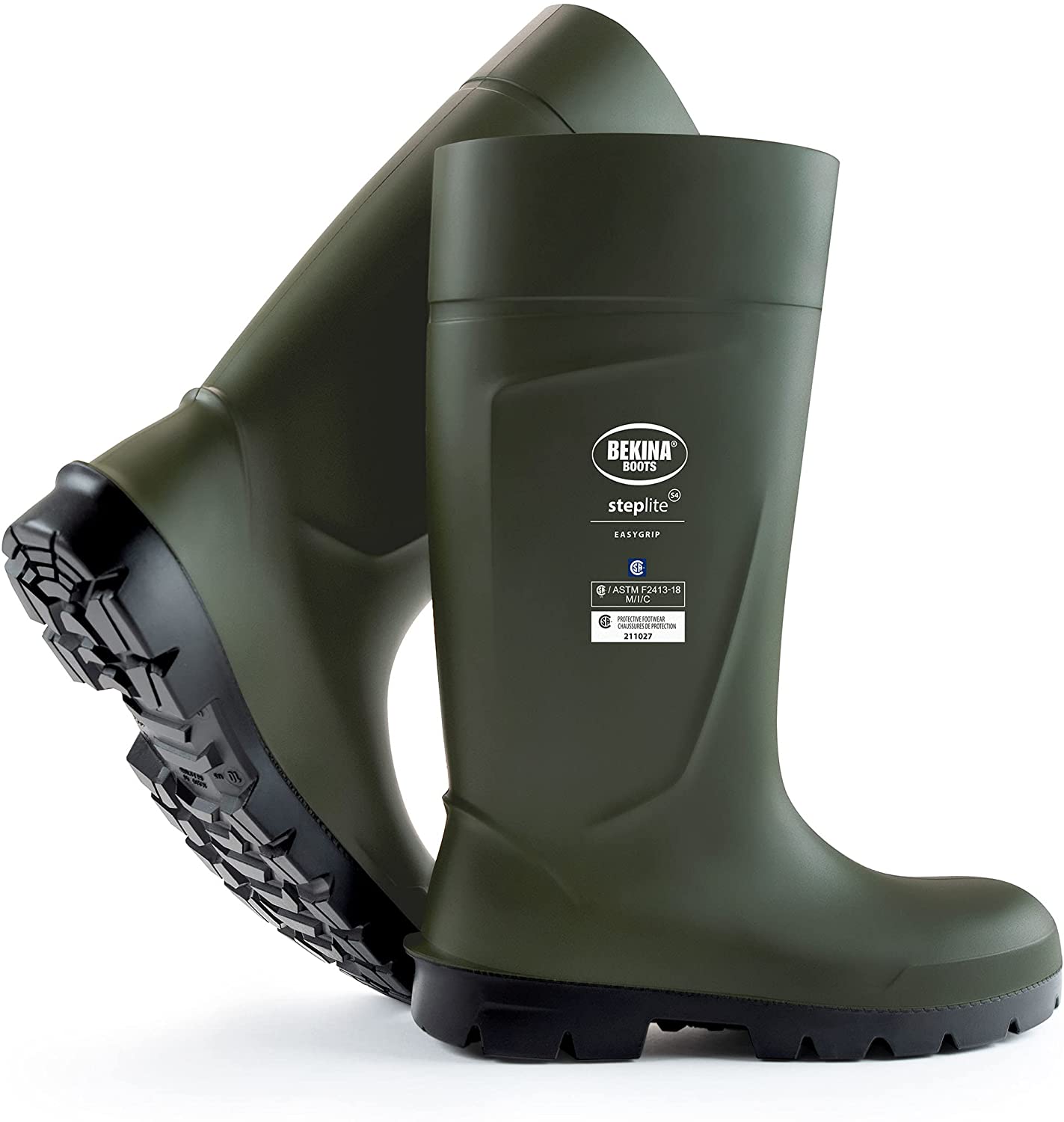 Steplite Easygrip S4 Metal Safety Toe Cap Work Boots in Green/Black from the side view