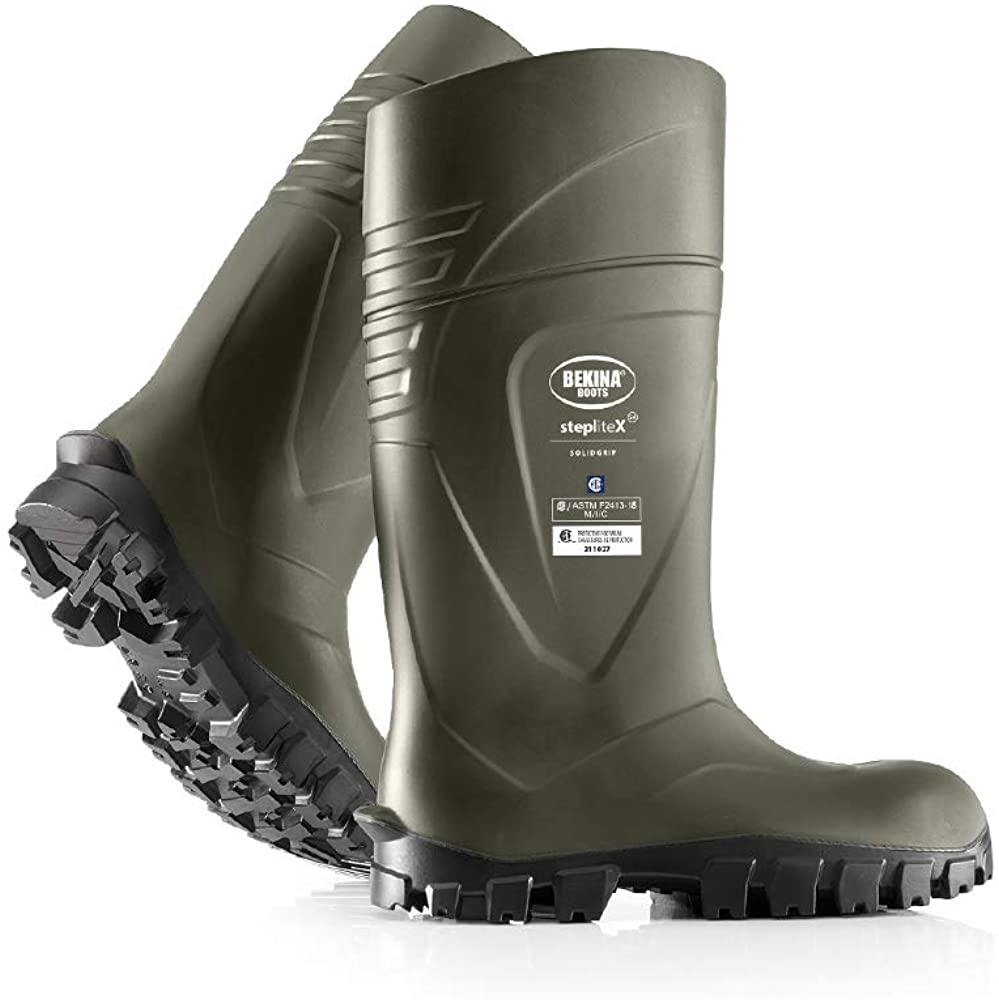 Steplitex Solidgrip S4 Metal Safety Toe Cap Work Boots in Green/Black from the side view