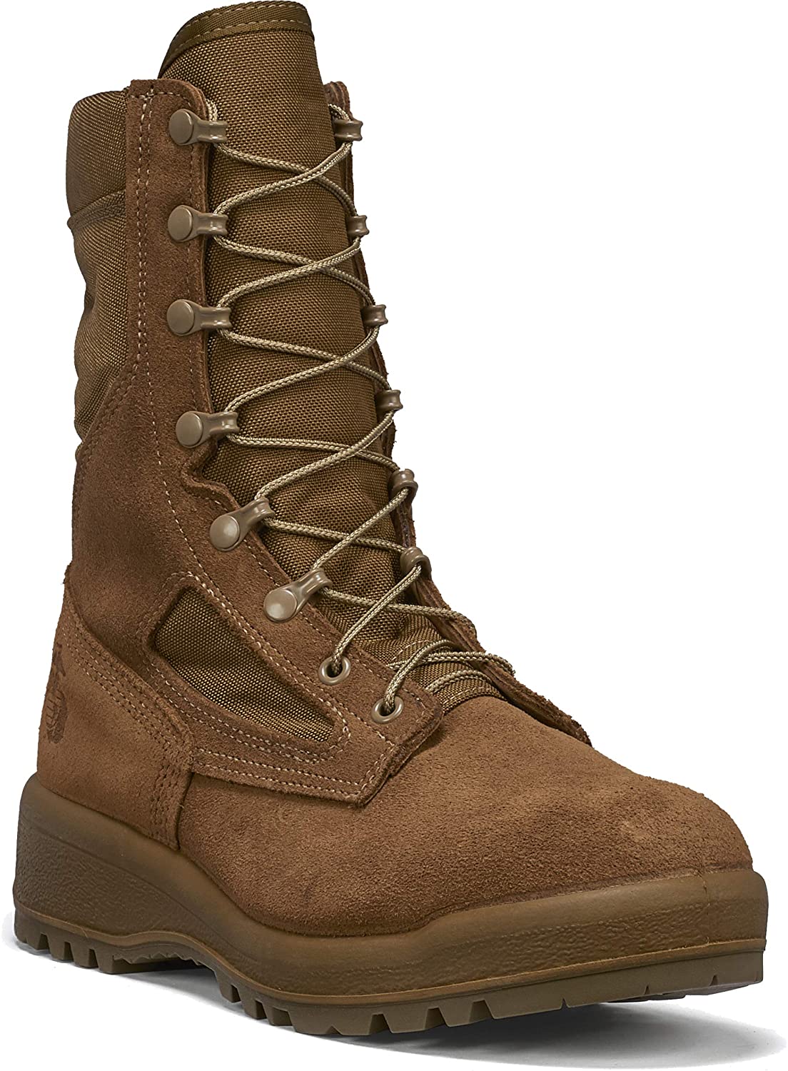 Belleville Men's 550ST 8" USMC Hot Weather Steel Toe Boot (EGA) in Mojave/Olive Green Coyote Side Angle View
