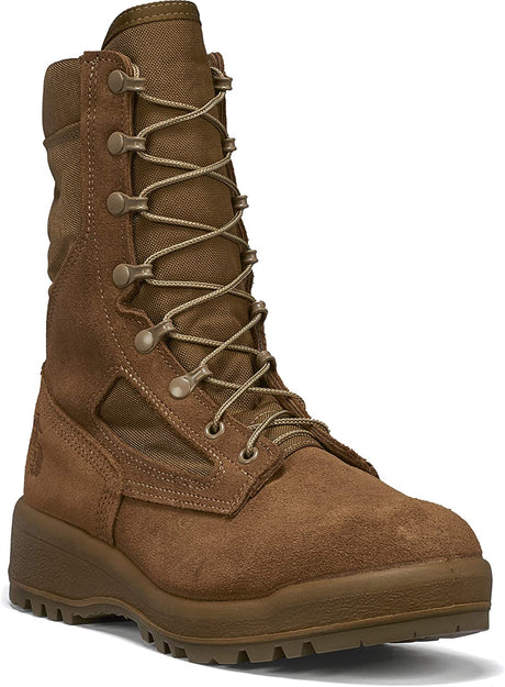 Belleville Men's 550ST 8" USMC Hot Weather Steel Toe Boot (EGA) in Mojave/Olive Green Coyote Side Angle View