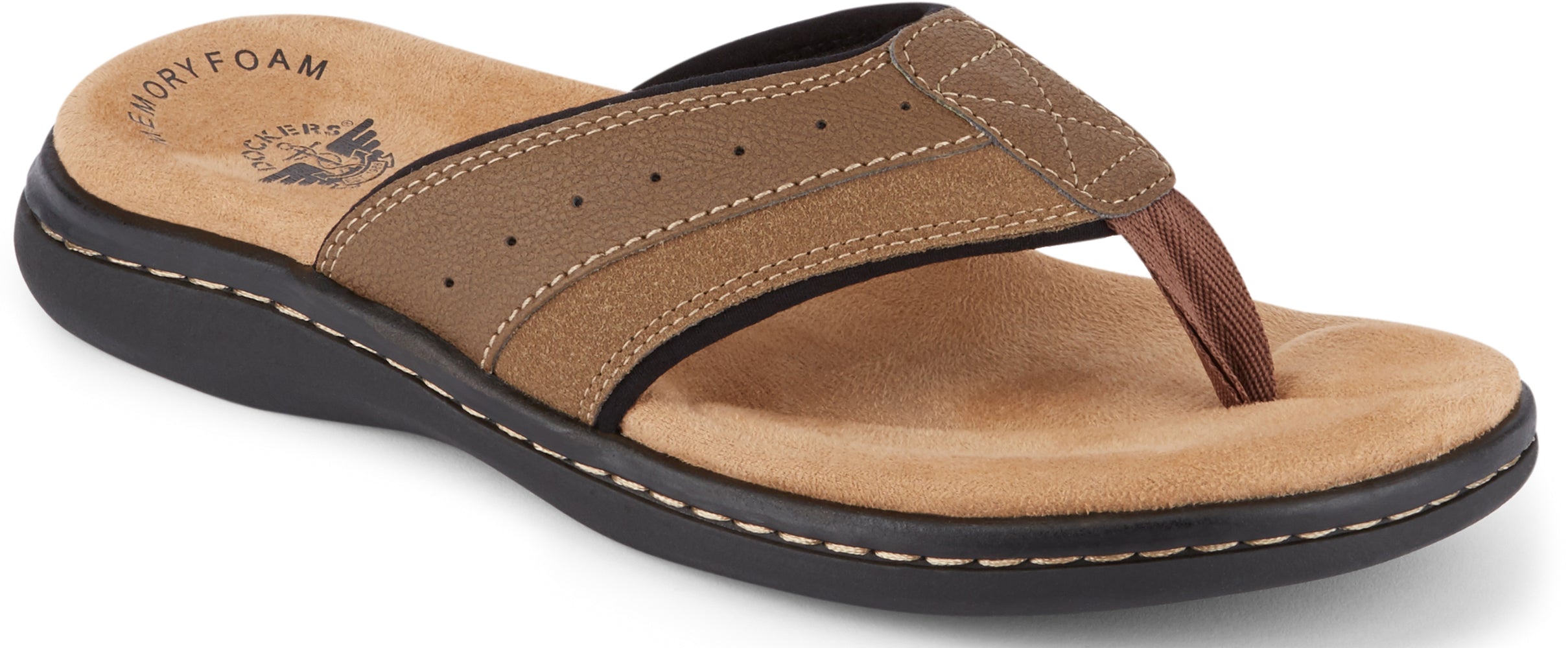 Dockers Footwear Men's Laguna Flip-Flop Sandal in Dark Tan Side Angle View