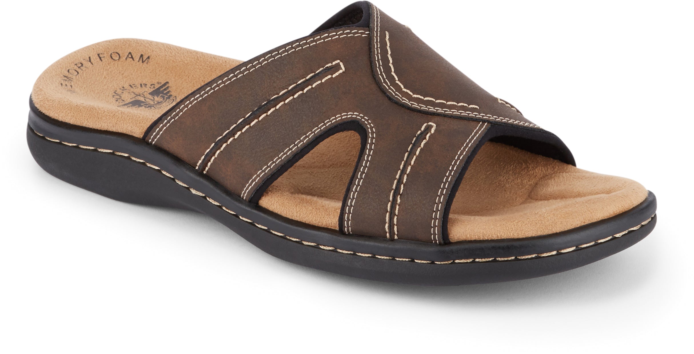 Dockers Men's Sunland Slide Sandal in Dark Brown from the side view