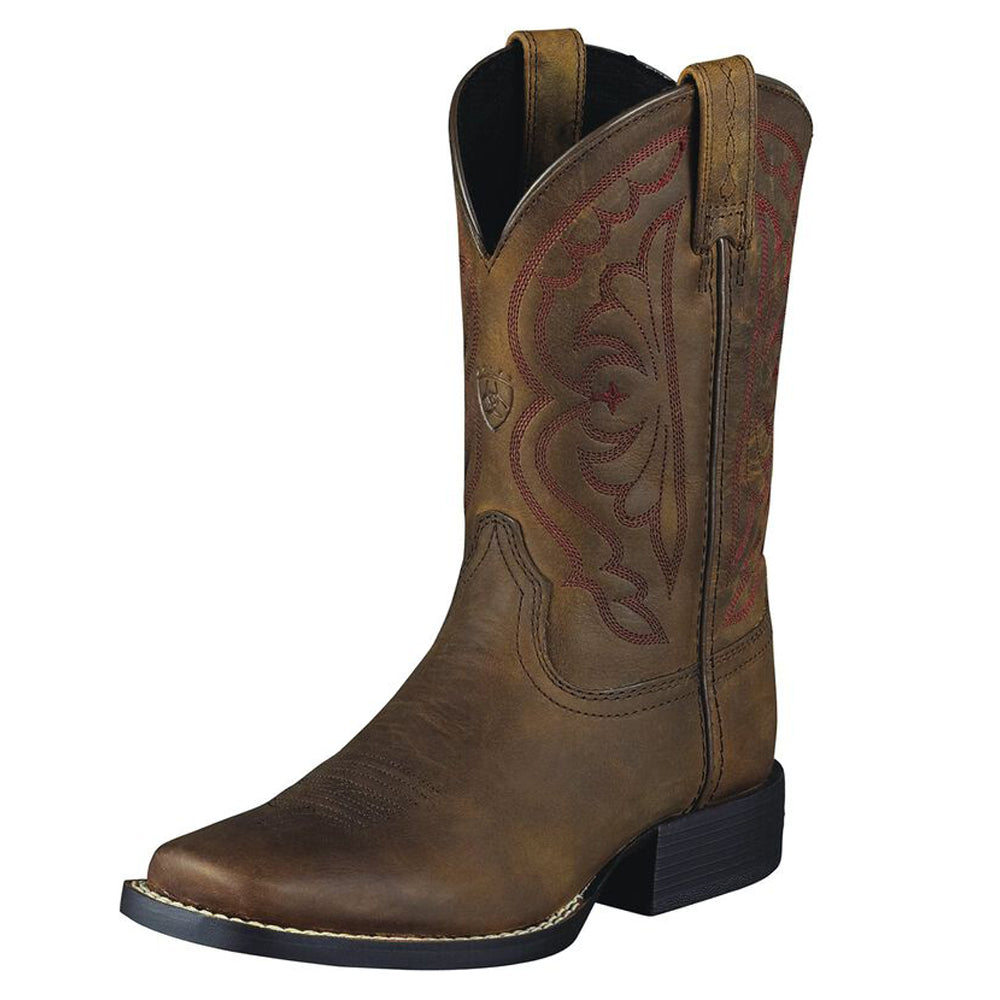 Kids' Ariat Quickdraw Western Boot in Distressed Brown