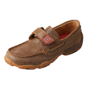 Kids' Twisted X Boat Shoe Driving Moccasins in Bomber from the side view