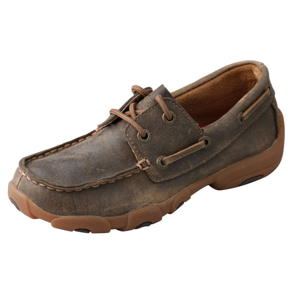 Kids' Twisted X Boat Shoe Driving Moccasins in Bomber/Bomber from the side view