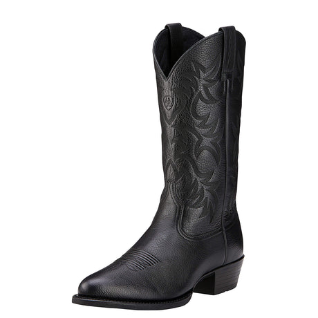 Men's Ariat Heritage R Toe Western Boot in Black Deertan