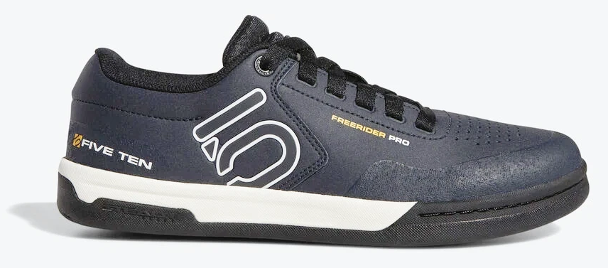 Men's Five Ten Freerider Pro Biking Shoe in Night Navy/Cloud White/Collegiate Gold from the side