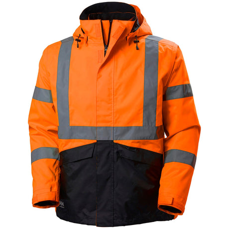 Helly Hansen Men's Alta Hi Vis Class 3 Shell Jacket in HV Orange/Charcoal from the front