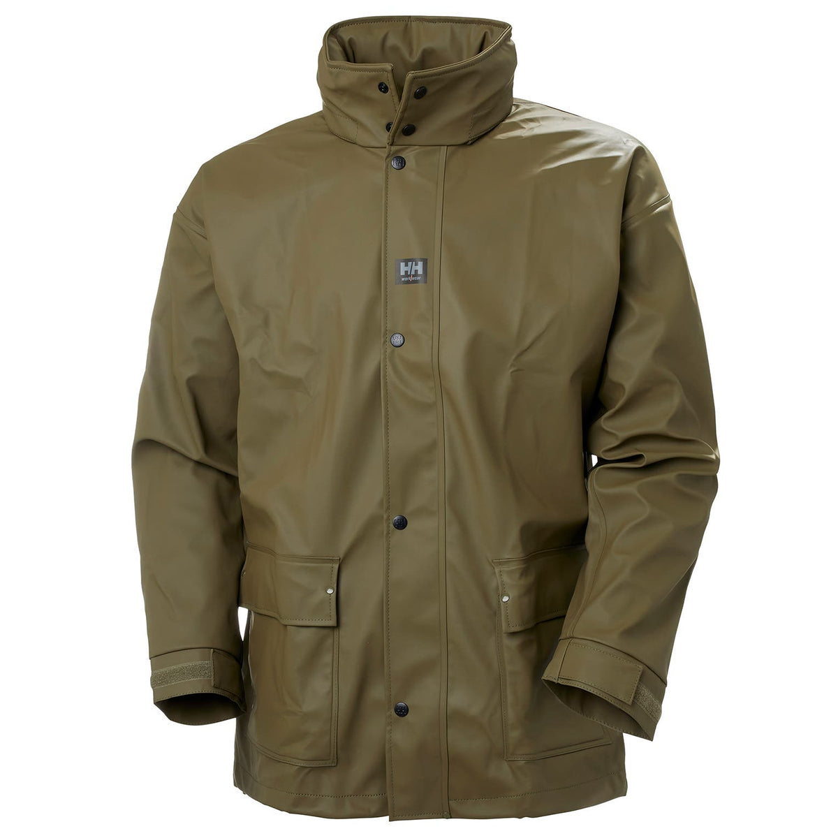 Helly Hansen Men's Impertech Deluxe Rain Jacket in Green Brown from the front