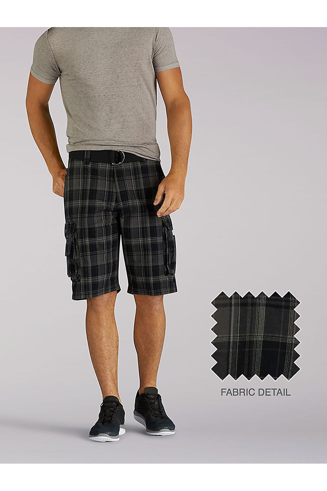 Big and Tall Wyoming Cargo Short in Black Clifton Plaid from Front View