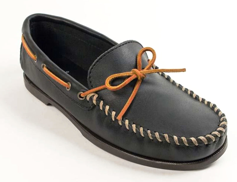 Classic Camp Moccasin in Black from 3/4 Angle View