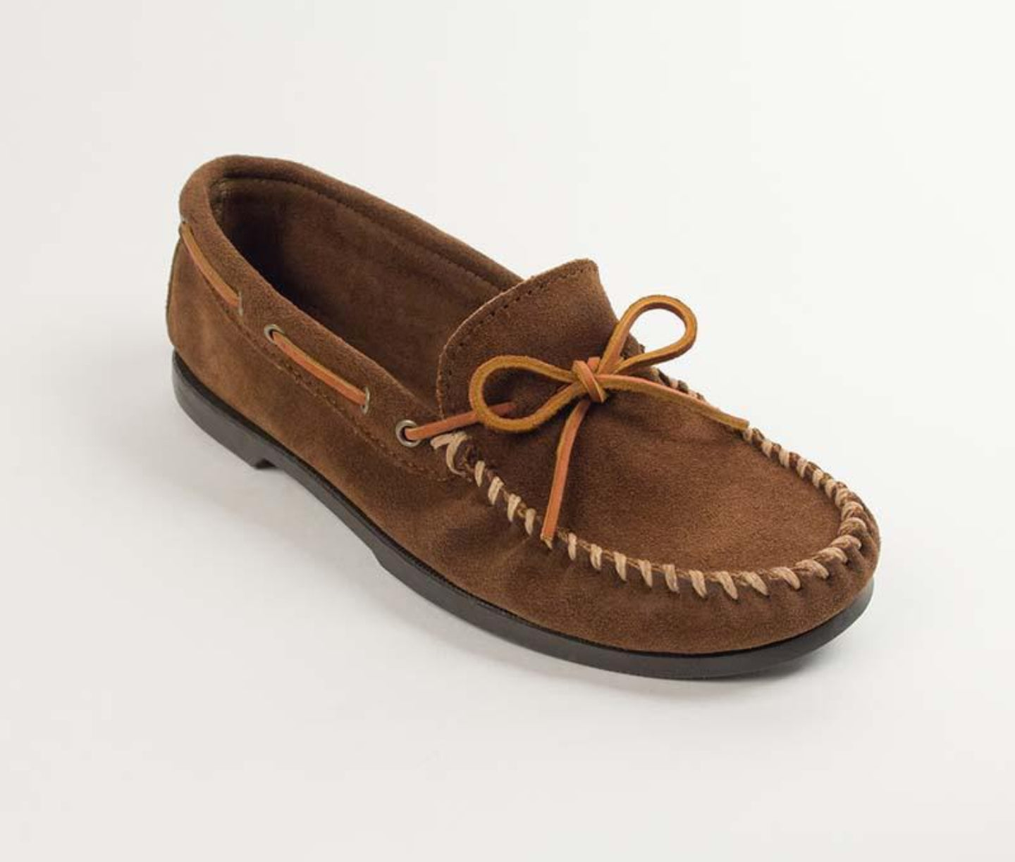 Classic Camp Moccasin in Dusty Brown from 3/4 Angle View