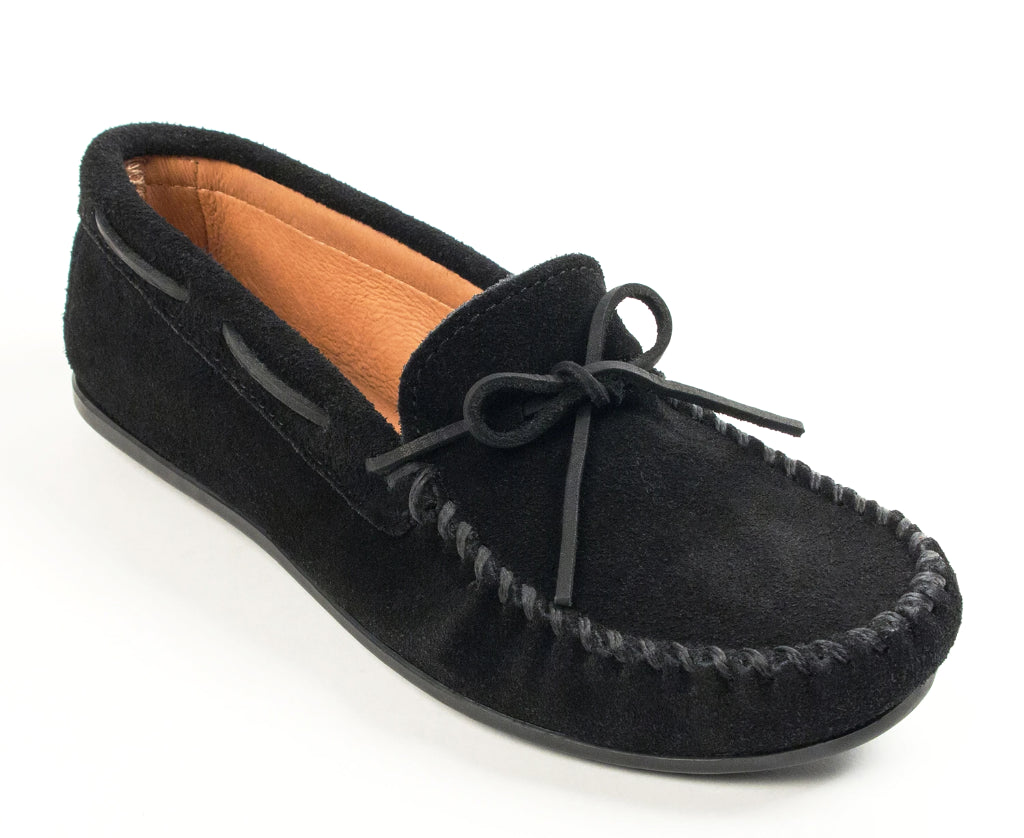 Classic Moccasin in Black from 3/4 Angle View