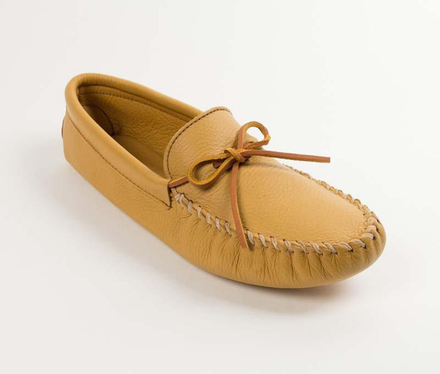 Double Deerskin Softsole Moccasin in Natural from 3/4 Angle View