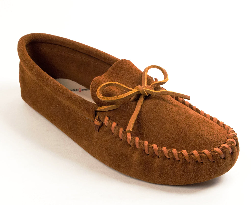 Leather Laced Softsole Moccasin in Brown from 3/4 Angle View
