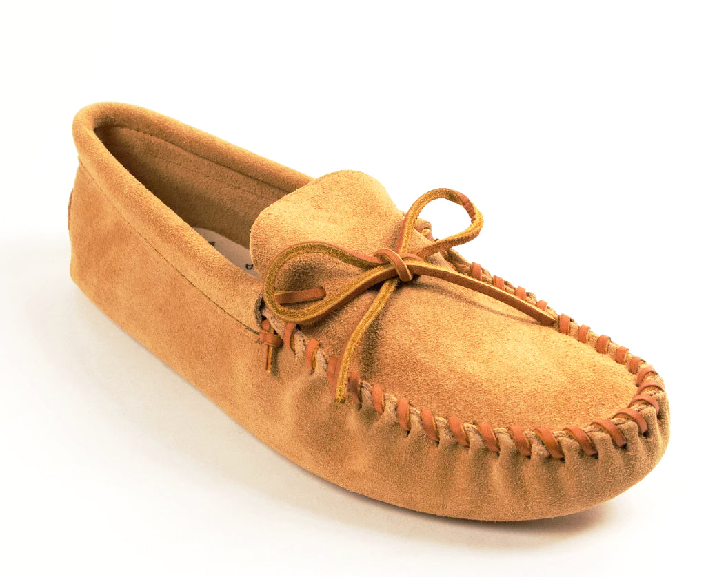 Leather Laced Softsole Moccasin in Tan from 3/4 Angle View