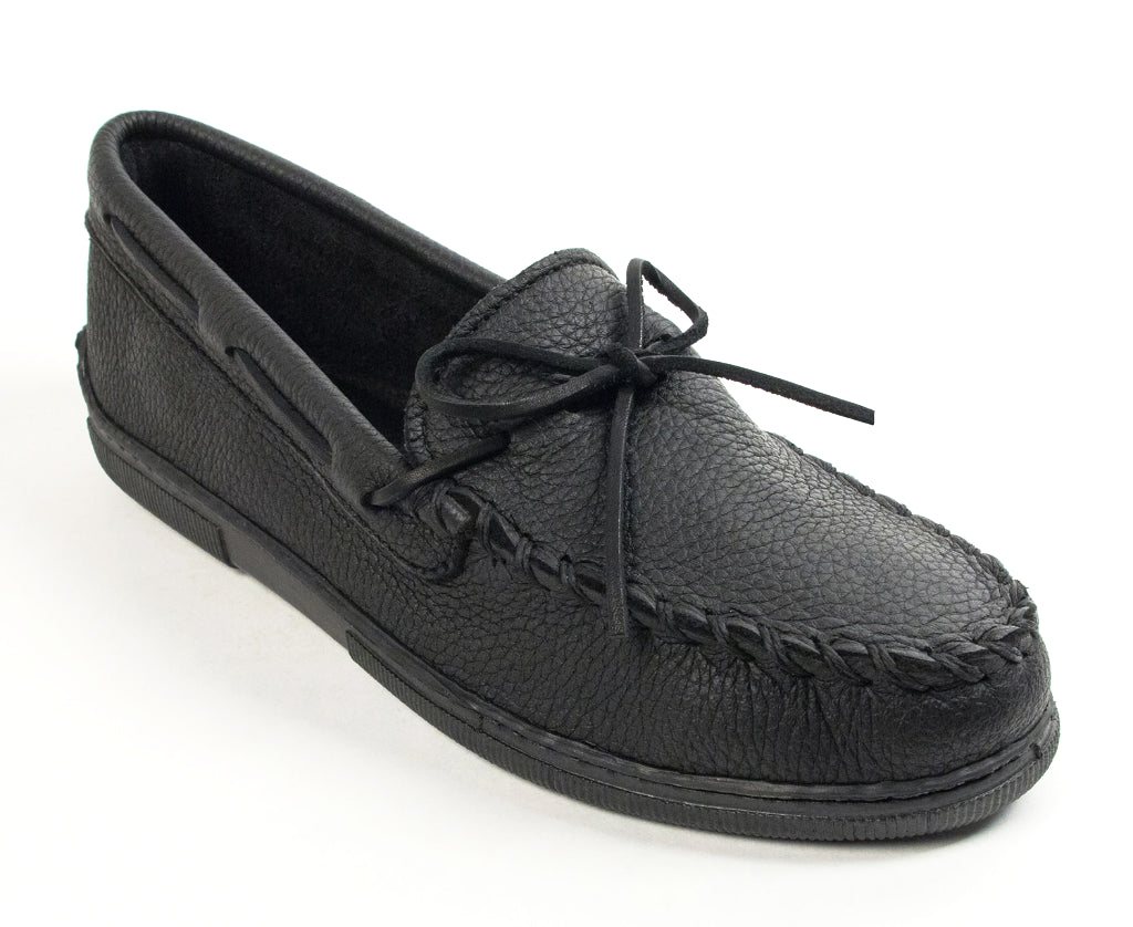 Moosehide Classic Moccasin in Black from 3/4 Angle View