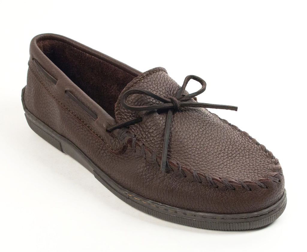 Moosehide Classic Moccasin in Chocolate from 3/4 Angle View